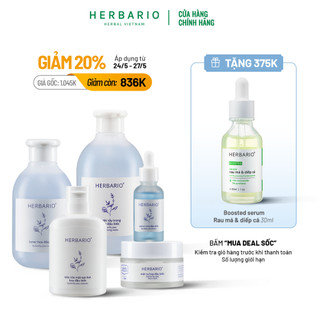 Bộ 5 chăm da toàn diện Hoa đậu biếc Herbario: Nước tẩy trang + Sữa rửa mặt + Toner + Serum + Mặt nạ