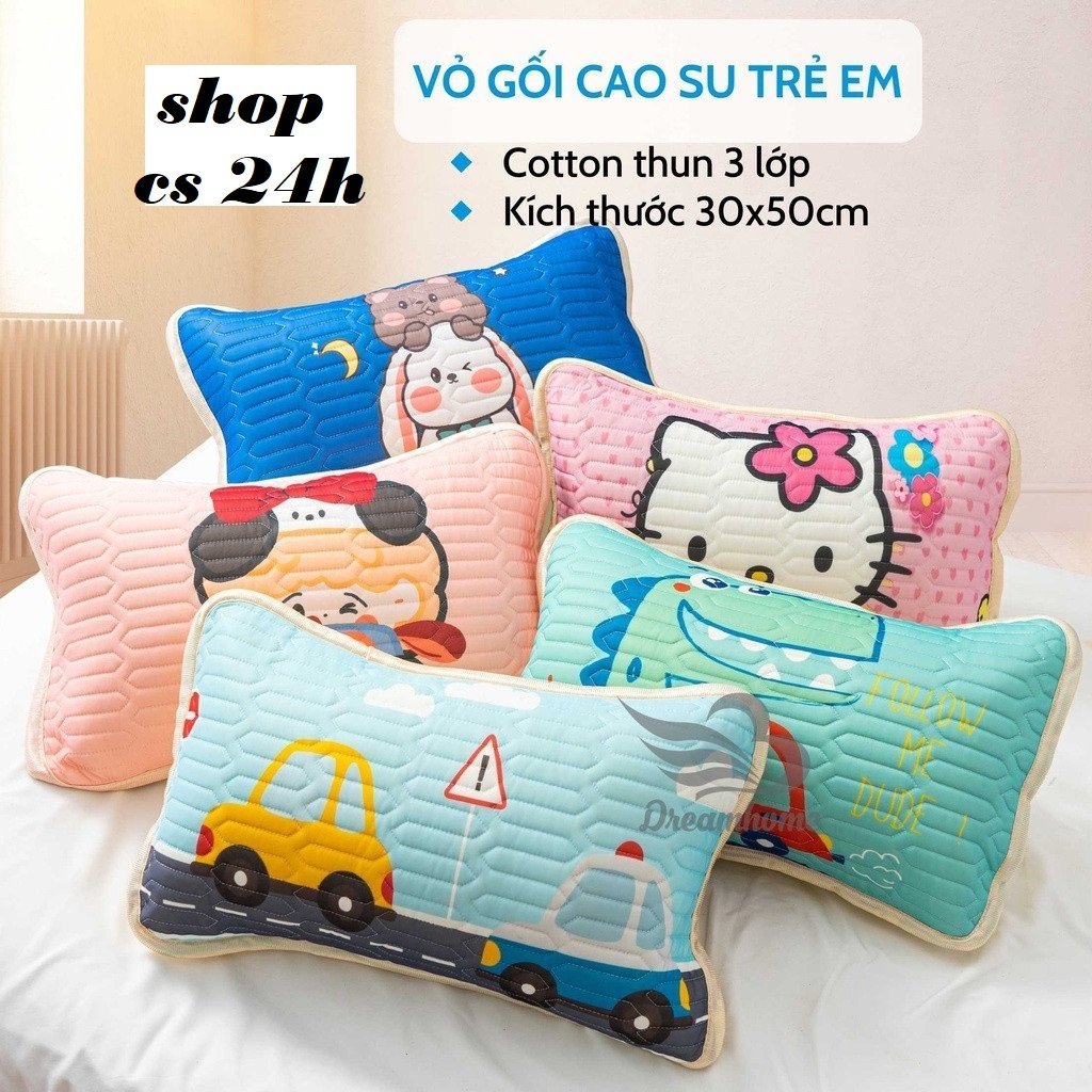 Gối điều hòa vỏ cao su non cho bé gối cho bé sơ sinh chất liệu tencel vỏ caosu-Gối điều hòa cho bé siêu xinh kèm ruột