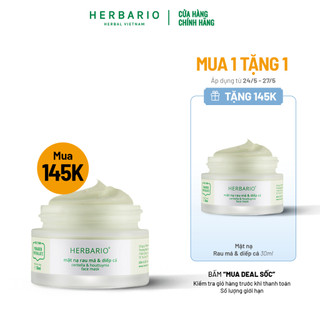 Mặt nạ Rau Má & Diếp Cá giảm dầu, mụn Herbario 30ml thuần chay