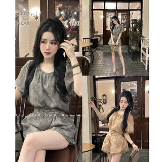 Set tơ 2 món cộc viền ren quần cạp cao phối bản to sang chảnh đi chơi, váy thiết kế cao cấp LuciK Shop SB0100