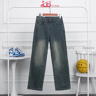 Quần Baggy Nam Lb, Vải Jean Denim Cotton, Màu Xanh Trơn, Ống Rộng Dáng Suông Bgsh4, Size M-l-xl
