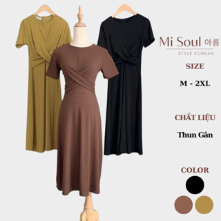 Đầm Xoắn Eo Dáng Dài Misoul, Váy Thắt Eo Cổ Tròn Chất Liệu Thun Gân 162