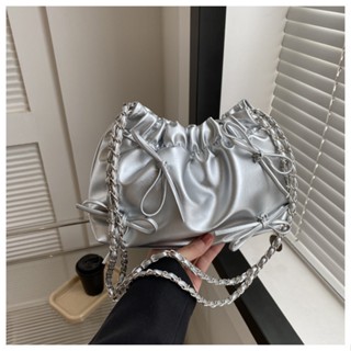 Túi Xách Nơ Cột Dung Tích Lớn Túi Tote Đi Làm Đi Chơi Đa Năng Túi Xô Bạc Đeo Vai Dây Chuyền