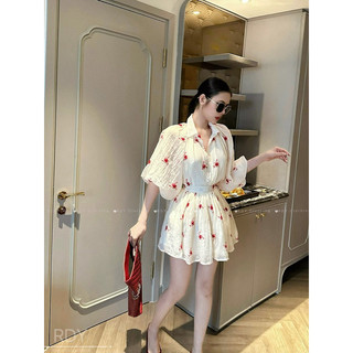 set áo+cv thêu hoa đỏ tiểu thư