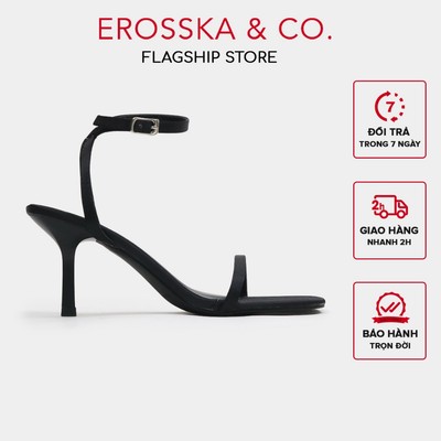 Erosska Kya - Giày sandal cao gót nữ mũi vuông phong cách đơn giản màu đen cao 7cm - EB076