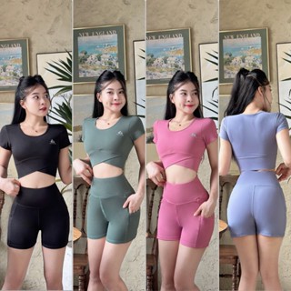 Bộ tập gym nữ, đồ tập yoga erobic nữ áo croptop có mút quần đùi có túi chất liệu co giãn thấm hút tốt-(Ng01/Ng02))