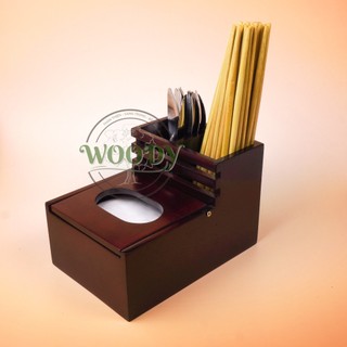  Hộp Đa Năng Bằng Gỗ Cao Cấp Đựng Đũa Muỗng Giấy ăn Gia Vị Cho Quán Ăn Nhà Hàng 