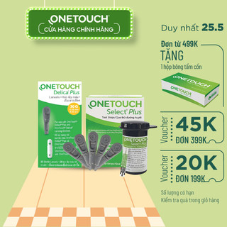 Combo Que Thử Đường Huyết OneTouch Select Plus B/25 và Kim Lấy Máu OneTouch Delica Plus