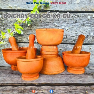 Bộ chày cối gỗ xà cừ, bộ chày cối cao cấp chất liệu gỗ tự nhiên không sơn