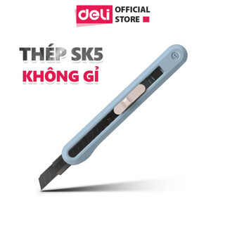 Dao Rọc Giấy Deli Cao Cấp Lưỡi Thép Không Gỉ SK5 Dao Rọc Mini Bỏ Túi Kim Loại Tiện Lợi Văn Phòng Học Sinh