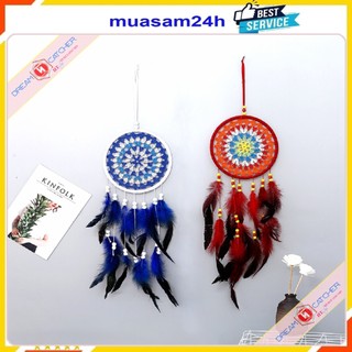 Chuông gió treo cửa Dreamcatcher phụ kiện trang trí phòng ngủ lưới bắt giấc mơ có gắn lông vũ