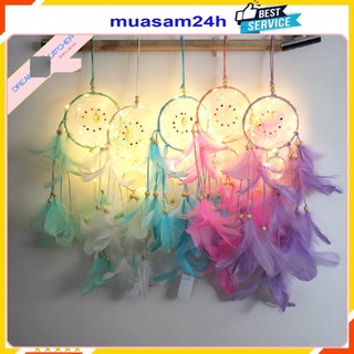 Có Đèn LED Vòng bắt giấc mơ Dreamcatcher, Phụ kiện trang phí phòng ngủ Chuông gió treo cửa lông vũ