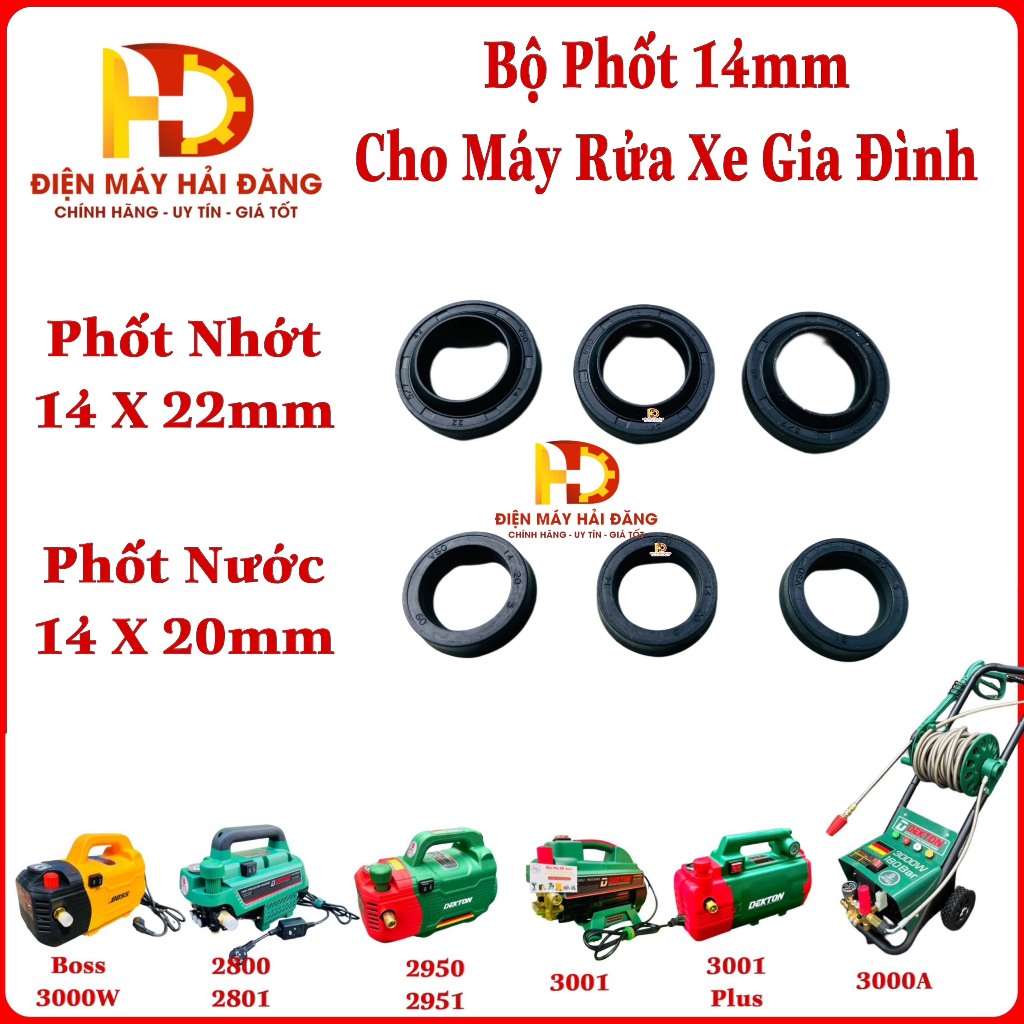 Bộ phốt nhớt và phốt nước 14mm.Cho máy rửa xe gia đình. Boss 3000.Dekton 3001.2950.2800.v..v.