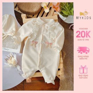 Bodysuit Cho Bé Chất Tăm Gạo Màu Trắng Tặng Kèm Mũ Xinh Xắn Cho Bé 3-11Kg