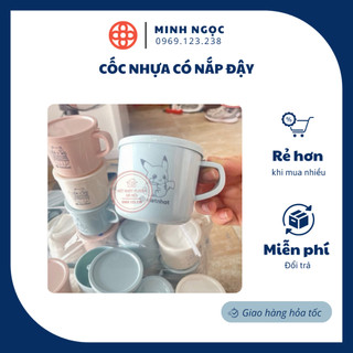Cốc nhựa có nắp đậy việt nhật in hình dễ thương cho bé- 6030
