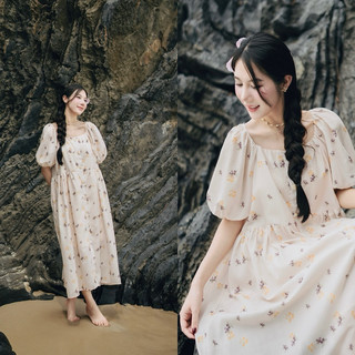 Petbychang - Váy hoa be vinage cổ U, kiểu dáng babydoll phom rộng thích hợp mặc mùa hè, đi chơi hay đi làm đều rất xinh.