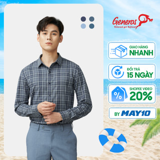 Áo sơ mi nam kẻ GENEROS áo sơ mi công sở caro ít nhăn siêu bền lịch lãm đứng form