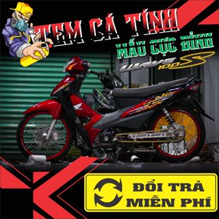 Tem dán xe wave s 100 đen đỏ chất,tem rời in chất liệu decal trắng 3 lớp không bay màu