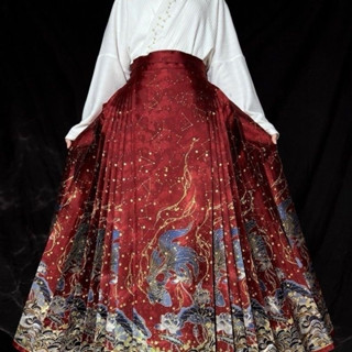 Hán Phục Hai Mảnh Phong Cách Trung Hoa Mới Mùa Thu Cho Nữ Mã Diện Váy Mặt Ngựa Dệt Kim Mới Nhất