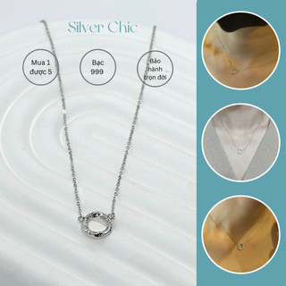  Dây chuyền vòng cổ bạc mặt tròn đính đá sang trọng SILVER CHIC DC09 bạc 999