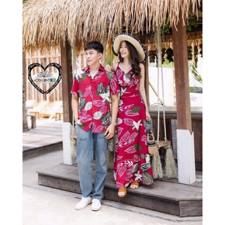 Set đồ đôi - Áo váy đôi đi biển- Áo sơ mi nam và set áo chân váy nữ hoạ tiết siêu đẹp💕