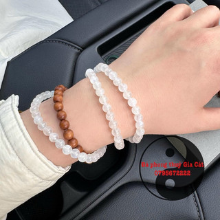 Vòng tay đá thach anh trắng ưu linh 6 li vân mây kín vân đẹp kiểm định