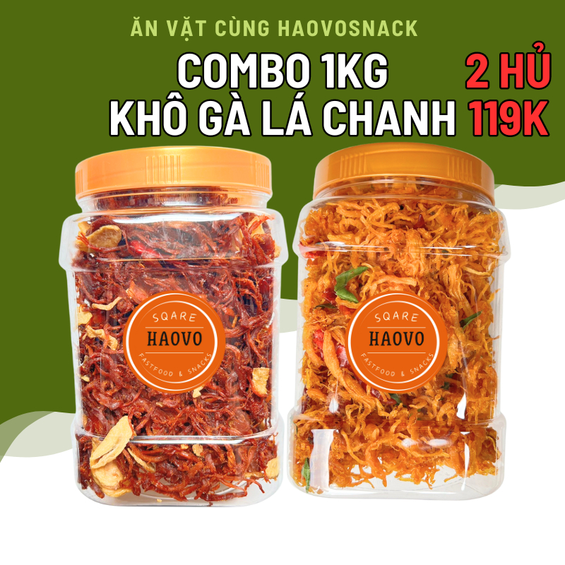 Combo [ 1Kg ] Khô gà lá chanh, Khô heo cháy tỏi, ngon, tiết kiệm, chất lượng, đồ ăn vặt | haovosnack