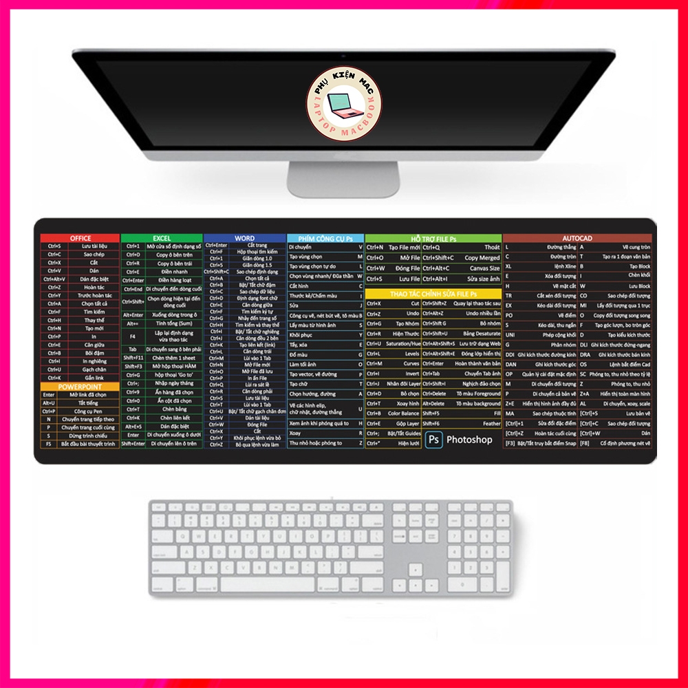 Lót Chuột Phím Tắt Excel Văn Phòng Kích Thước 30*80CM , 25*35CM , Phím Tắt Word, Excel, Office, Phot