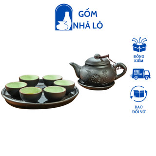Bộ ấm chén gốm sứ tử sa Bát Tràng có khay tròn không có khay hứng nước Gốm Nhà Lò