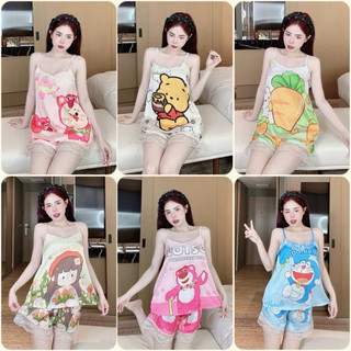 Đồ bộ Pyjama nữ đùi 2 dây chất latin phối ren siêu xinh