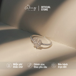 Nhẫn đá cỏ 4 lá thân bi trơn - trang sức bạc the wing silver