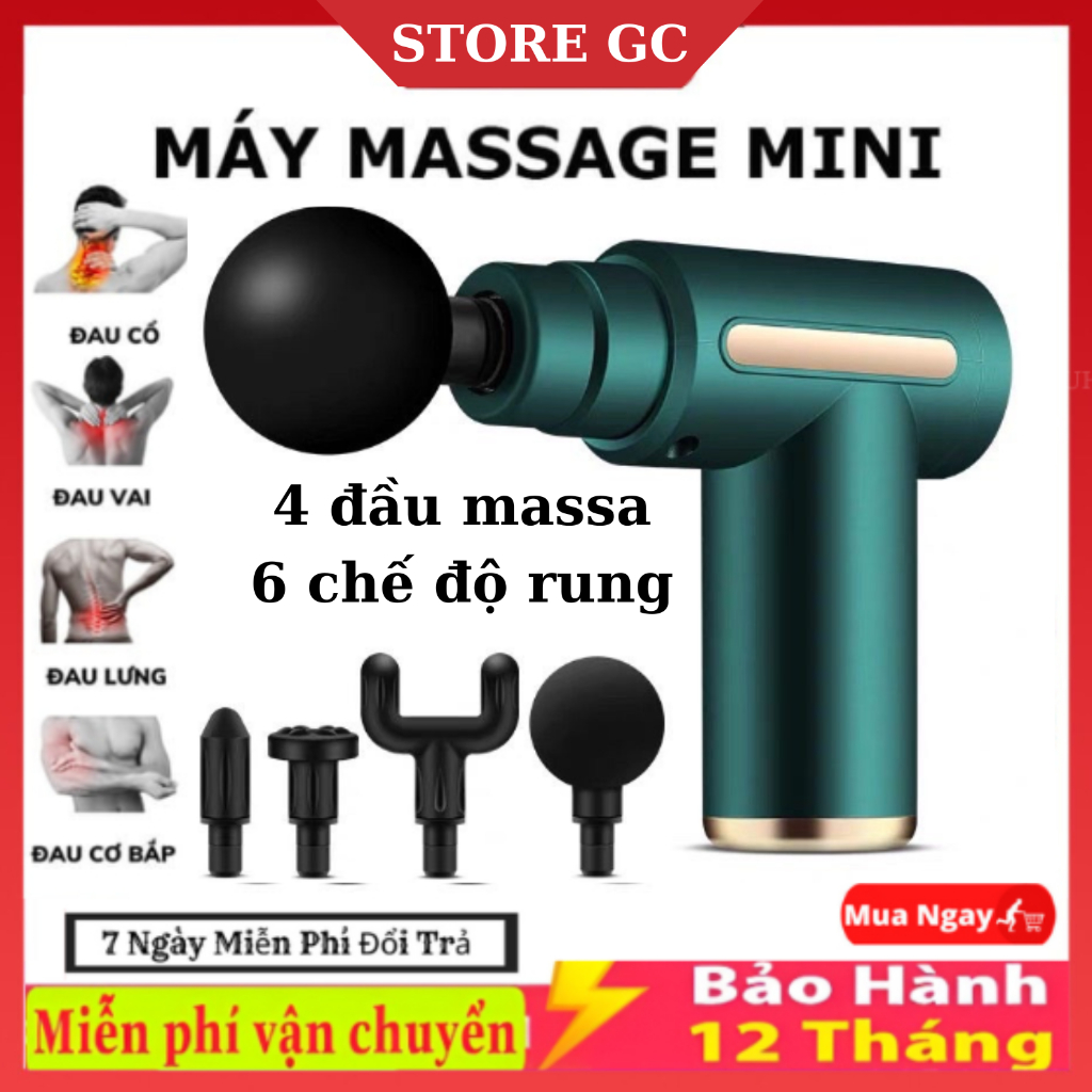Máy massage cầm tay mini đấm lưng mát xa trị liệu cổ vai gáy 4 đầu 6 chế độ