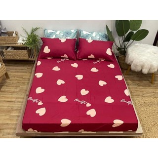 Bộ ga gối 1m6x2m,drap giường poly,ga trải giường kèm 2 vỏ gối nằm,mẫu dâu tây nhật
