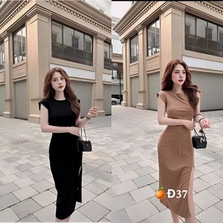 Đầm tay con body dáng dài xẻ tà trơn cực xinh , chất thun bozip mềm mịn
