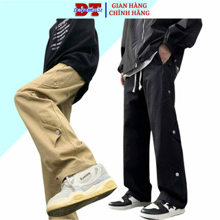 Quần kaki ống rộng 6 nút sườn trẻ trung năng động lưng thun cạp chun dáng suông jogger baggy kaki nam nữ ulzzang - dtb