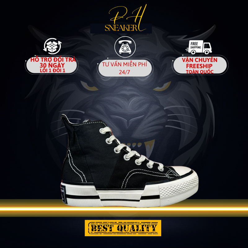 Giày_CV Chuck 70 Plus Black, Giày_CV cổ cao đen đế trắng nam nữ full box bill
