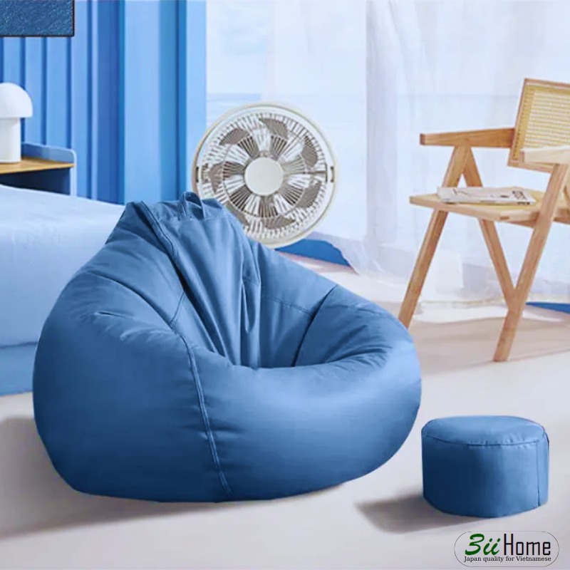 Vỏ Lót ghế lười hạt xốp kèm đôn (combo 4 món) 3II HOME vải chống thấm Polyester cao cấp dáng quả lê.