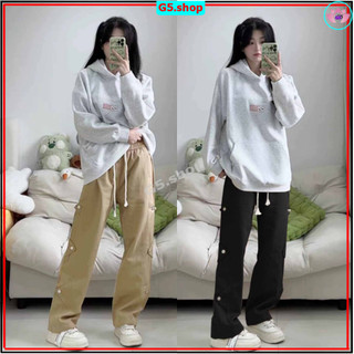 Quần kaki ống rộng Bigsize nữ Unisex lưng thun co giãn, quan suông Phối 6 nút sườn dáng baggy size từ 45-75kg - g5.shop