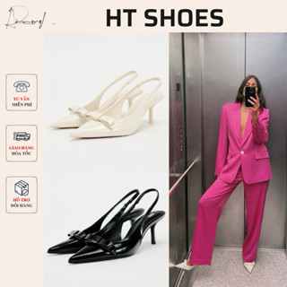  Giày cao gót Z mũi nhọn đính nơ đế cao 6cm hai màu phong cách tiểu thư Pháp cá tính Fullbox 2254 