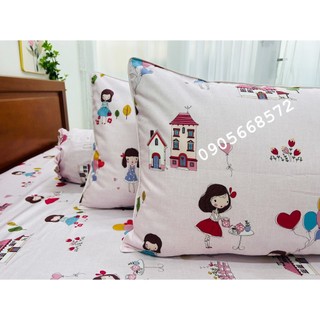 Bộ ga và 3 áo gối 100% coton Hàn Quốc nhập khẩu rất đẹp, mềm mịn mát