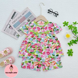 Đồ bộ tole/lanh bé gái, bộ lanh ngắn cho bé, vải tole lanh mềm mát kem baby shop