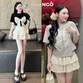 Set váy thời trang nữ mặc đi chơi KÈMHÌNH THẬT ÁO THUN NƠ REN PHỐI CHÂN VÁY TẦNG NGẮN XINH XẮN NHIỀU MÀU