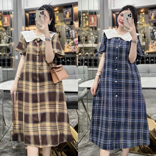 Váy xuông thiết kế [ NH Clothing] cao cấp mềm mại kẻ caro cổ nơ