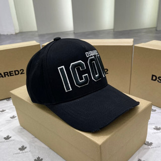 Mũ nón lưỡi trai nam nữ DSQ kaki cotton thêu nổi chữ ICON đen viền trắng phối dệt chữ gáy basic MLT29P