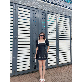 Đầm tacta tay bồng đính đá