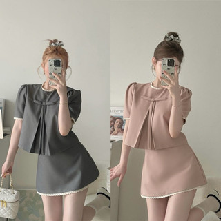  Set váy 2 món :  Áo kiểu nữ đính nơ phối ren  mix chân váy chữ A cao cấp phong cách nhẹ nhàng C68