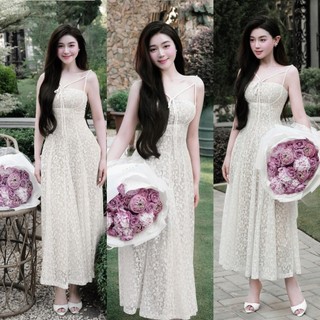 Đầm ren hoa 2 dây dự tiệc