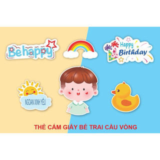 Thẻ cắm giấy bé trai và cầu vồng trang trí bánh