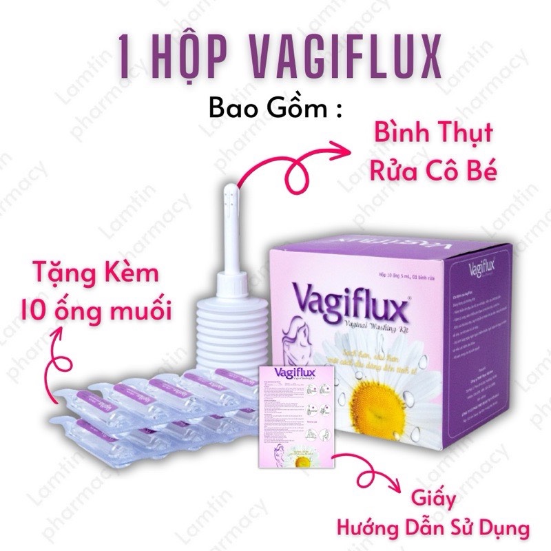 Combo 2 bình rửa âm đạo Vagiflux, 2 bình xịt và 2 ống dung dịch, dung dịch vệ sinh rửa phụ khoa sâu