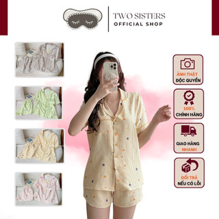 Đồ bộ ngủ nữ TWOSISTERS, đồ mặc nhà chất liệu đũi hoạ tiết chấm bi cao cấp M15